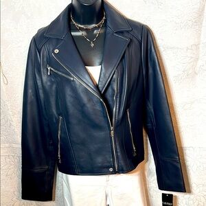Lauren Ralph Lauren Women's Navy Leather Jacket NWT size L